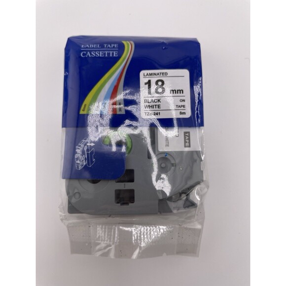 Label Maker Tape Tzc-241 18mm Black on White Laminated for Brother P-Touch New - Picture 1 of 3